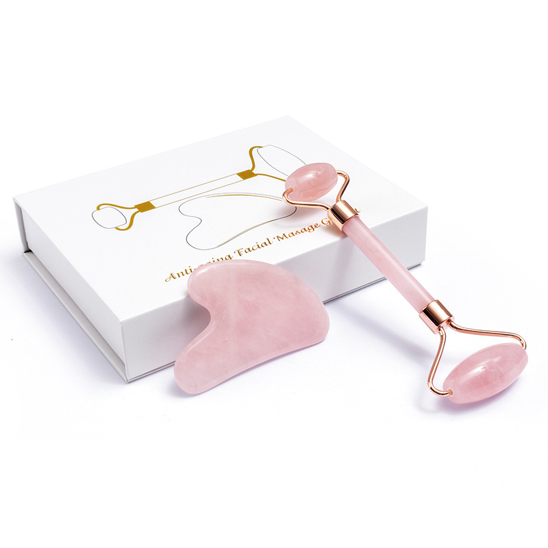 Jade Roller Gua Sha - 천연 로즈 쿼츠 옥 롤러 Gua