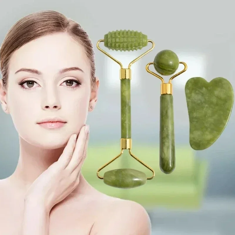 Jade Roller Gua Sha - 천연 옥 롤러 페이스 Gua Sha,