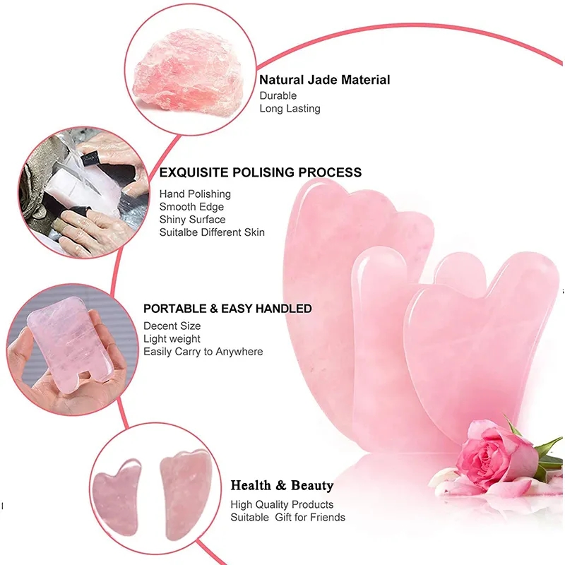 로즈 쿼츠 구아슈 스크레이퍼 페이스 마사지 롤러 구아샤 - Jade Roller Gua Sha 리뷰 및 가격